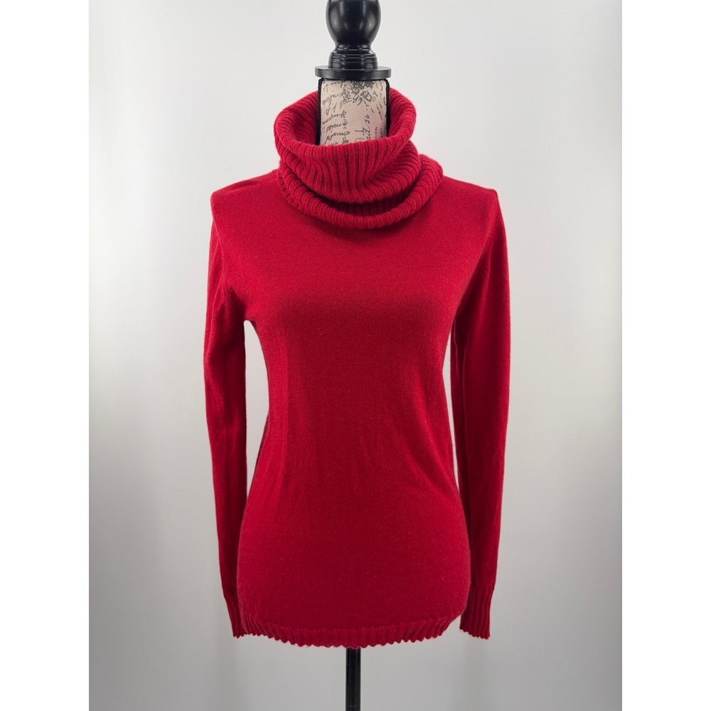 B41 Brora Scottish Roll Neck Cashmere Sweater 6 Red Turtleneck Pullover Knit